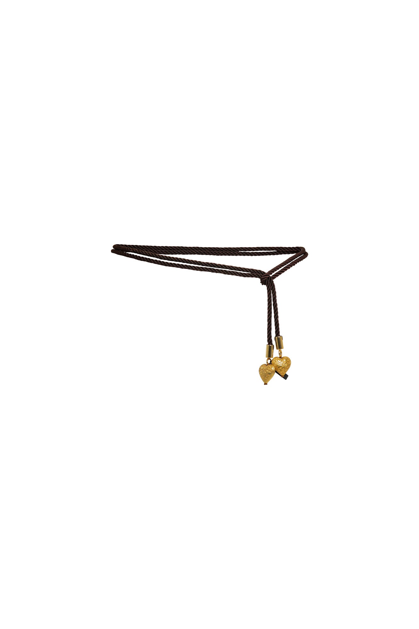 Brown Twisted Cord Belt with Gold Heart Charms