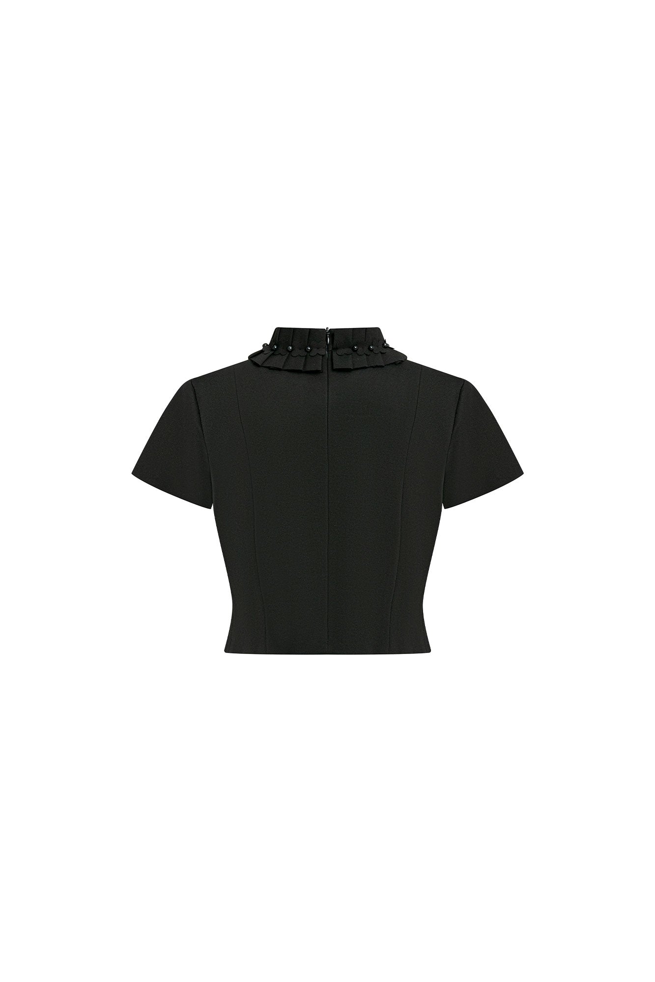 Black Pearl Ruffle Collar Crop Top