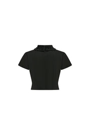 Black Pearl Ruffle Collar Crop Top