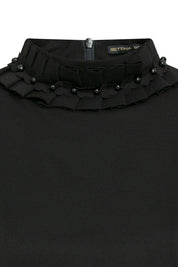 Black Pearl Ruffle Collar Crop Top