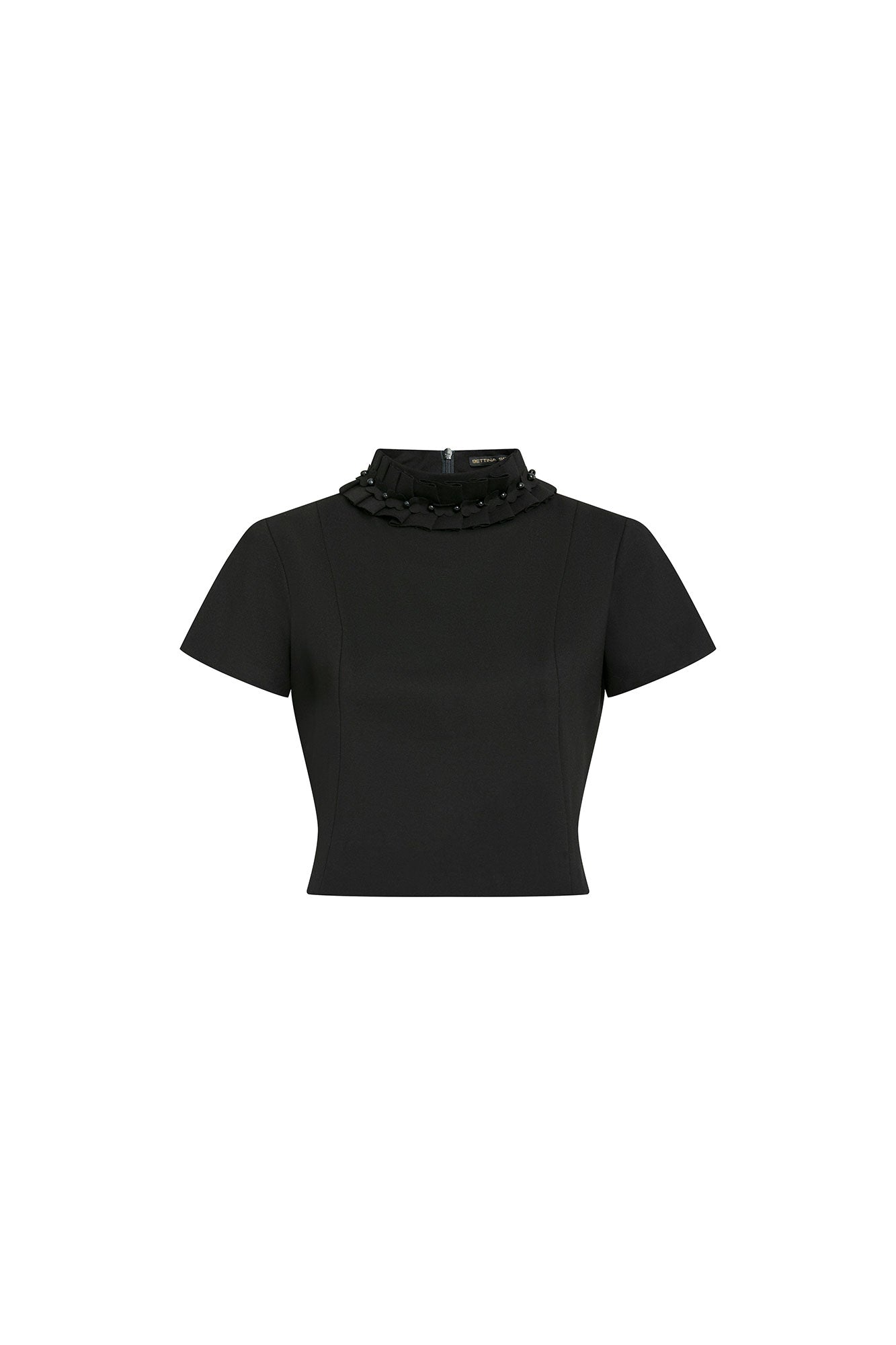 Black Pearl Ruffle Collar Crop Top
