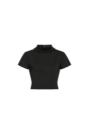 Black Pearl Ruffle Collar Crop Top