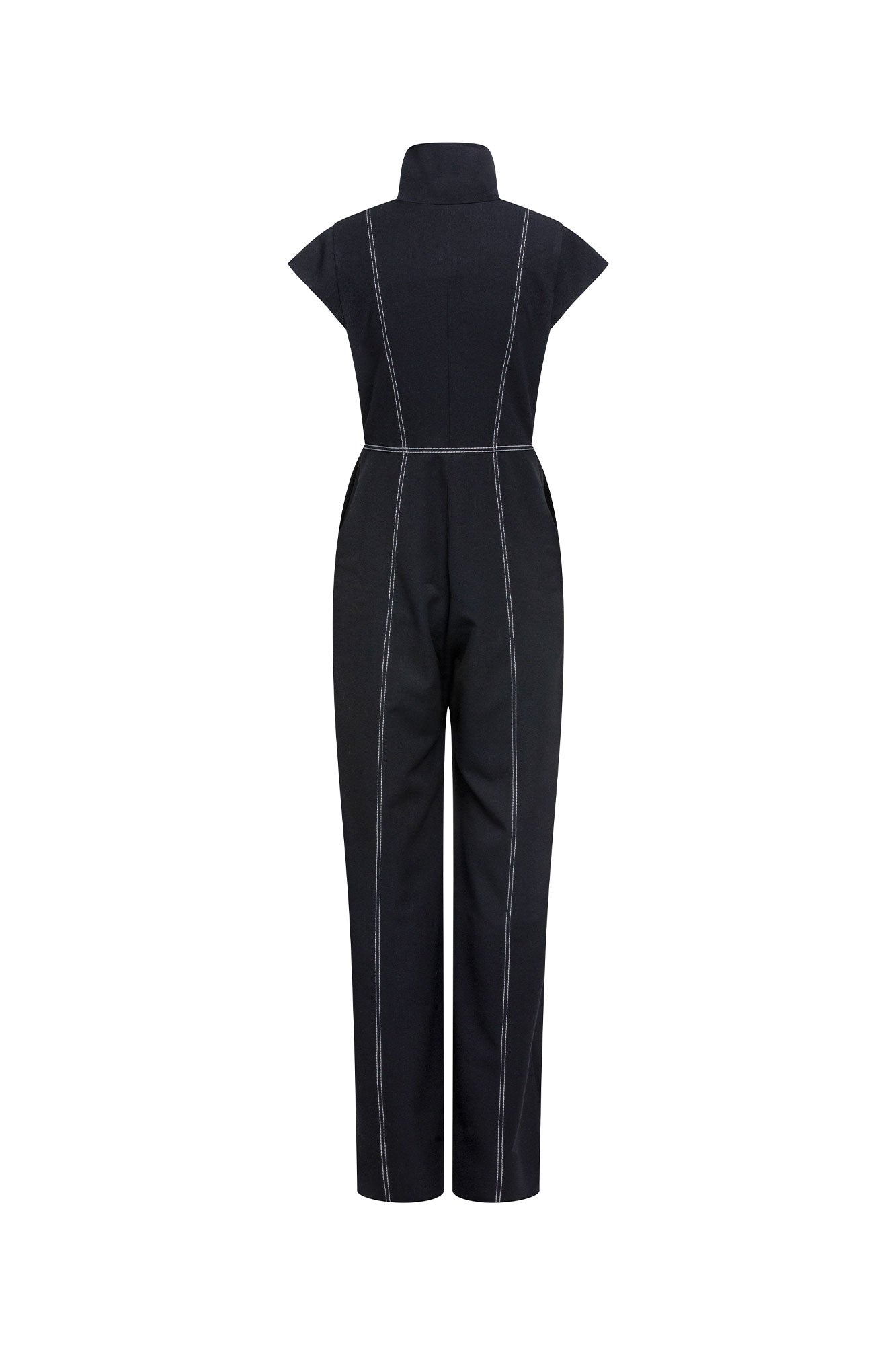 Double Topstitch Zip Jumpsuit — Black