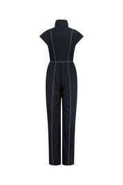 Double Topstitch Zip Jumpsuit — Black