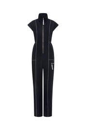Double Topstitch Zip Jumpsuit — Black