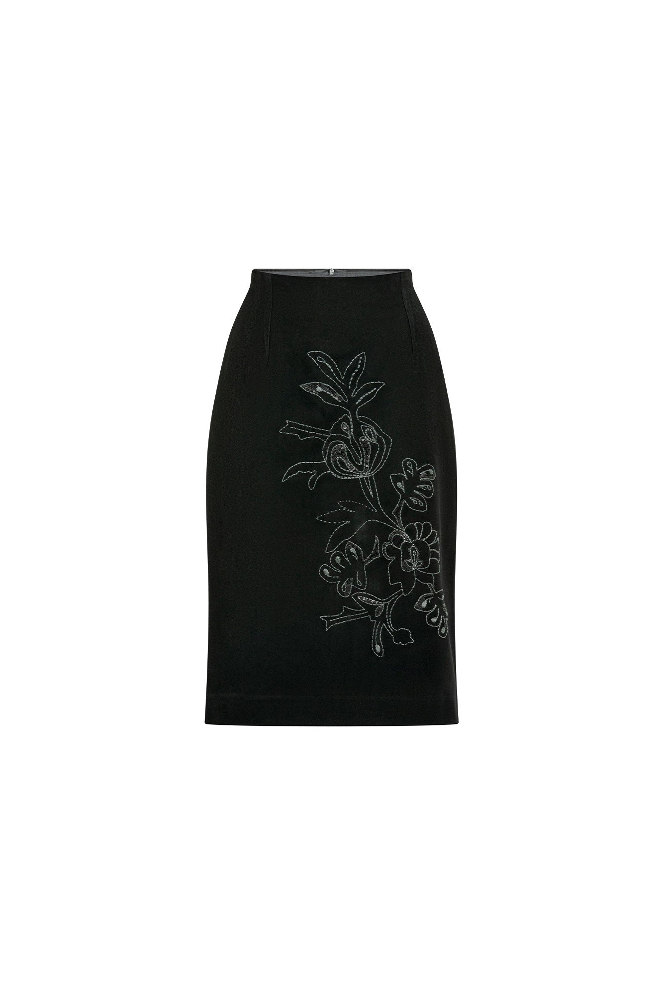 Black Floral Pencil Skirt