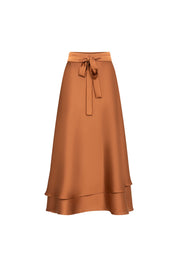 Caramelo Satin Double-Layer Midi Skirt