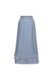 Indigo Satin Double-Layer Midi Skirt