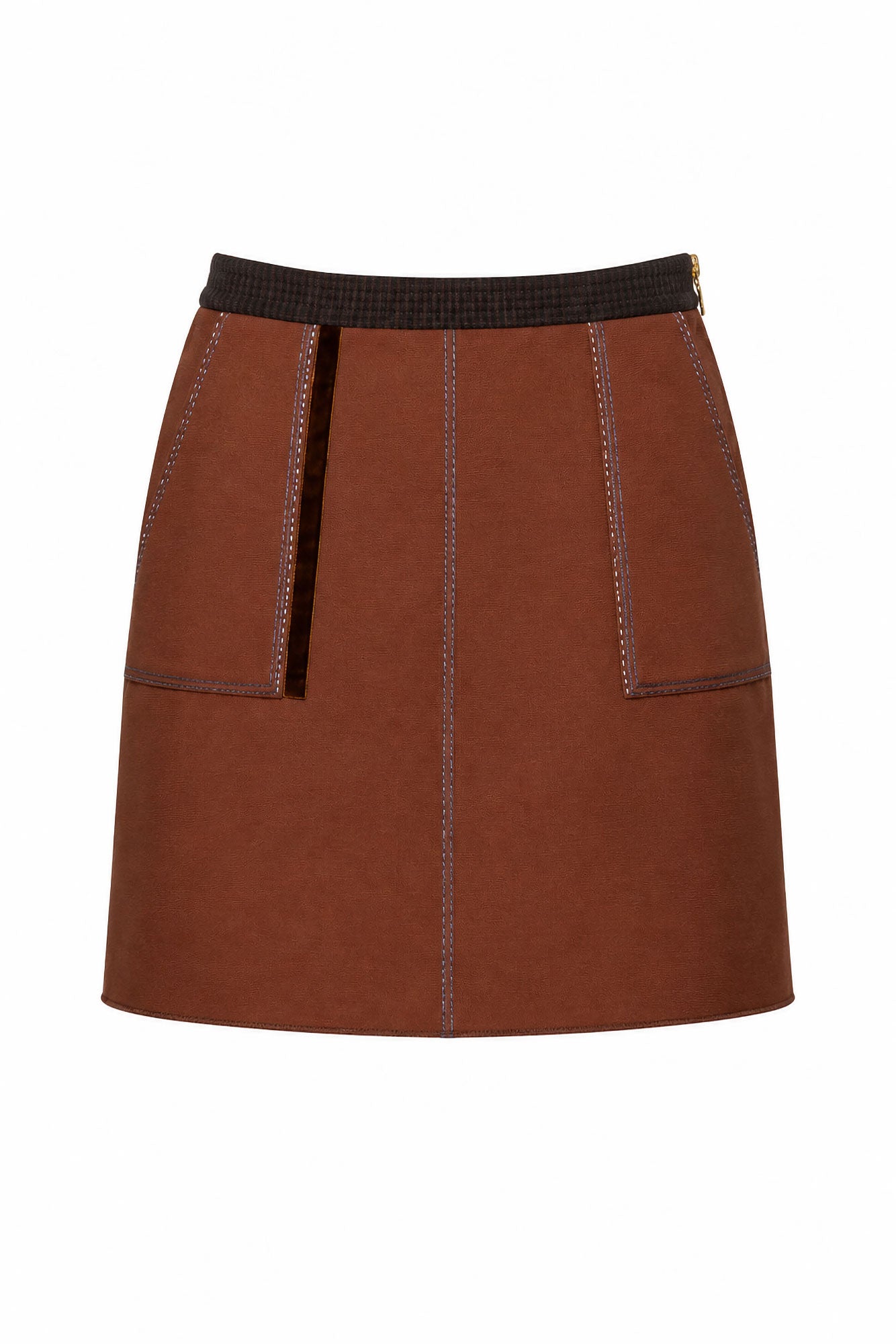 Double Topstitch Mini Skirt – Chocolate
