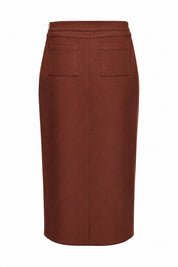 Chocolate Ring-Detail Midi Skirt