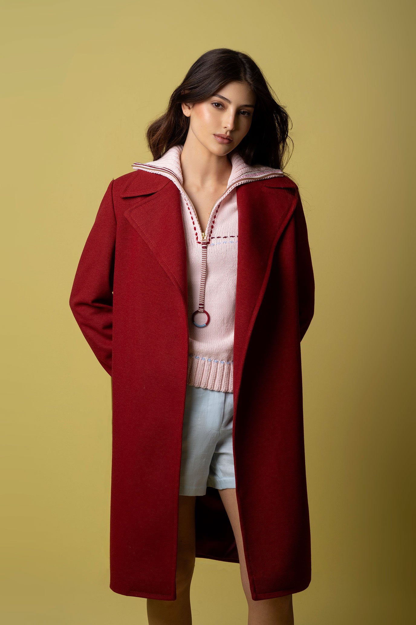 Red Signature Wrap Coat
