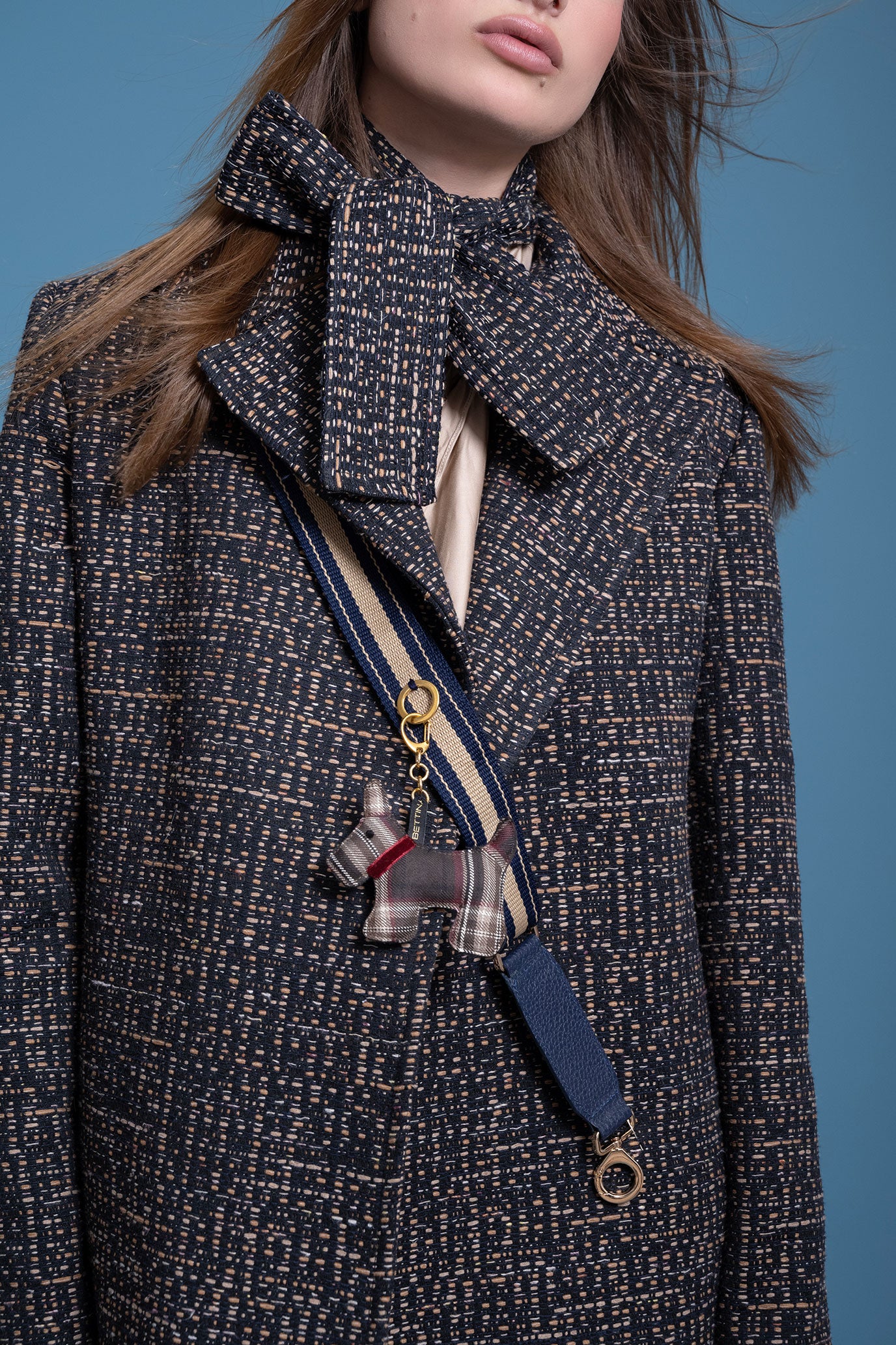 Navy Leather-Trim Waist Belt