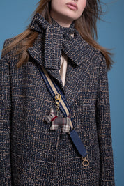 Navy Leather-Trim Waist Belt