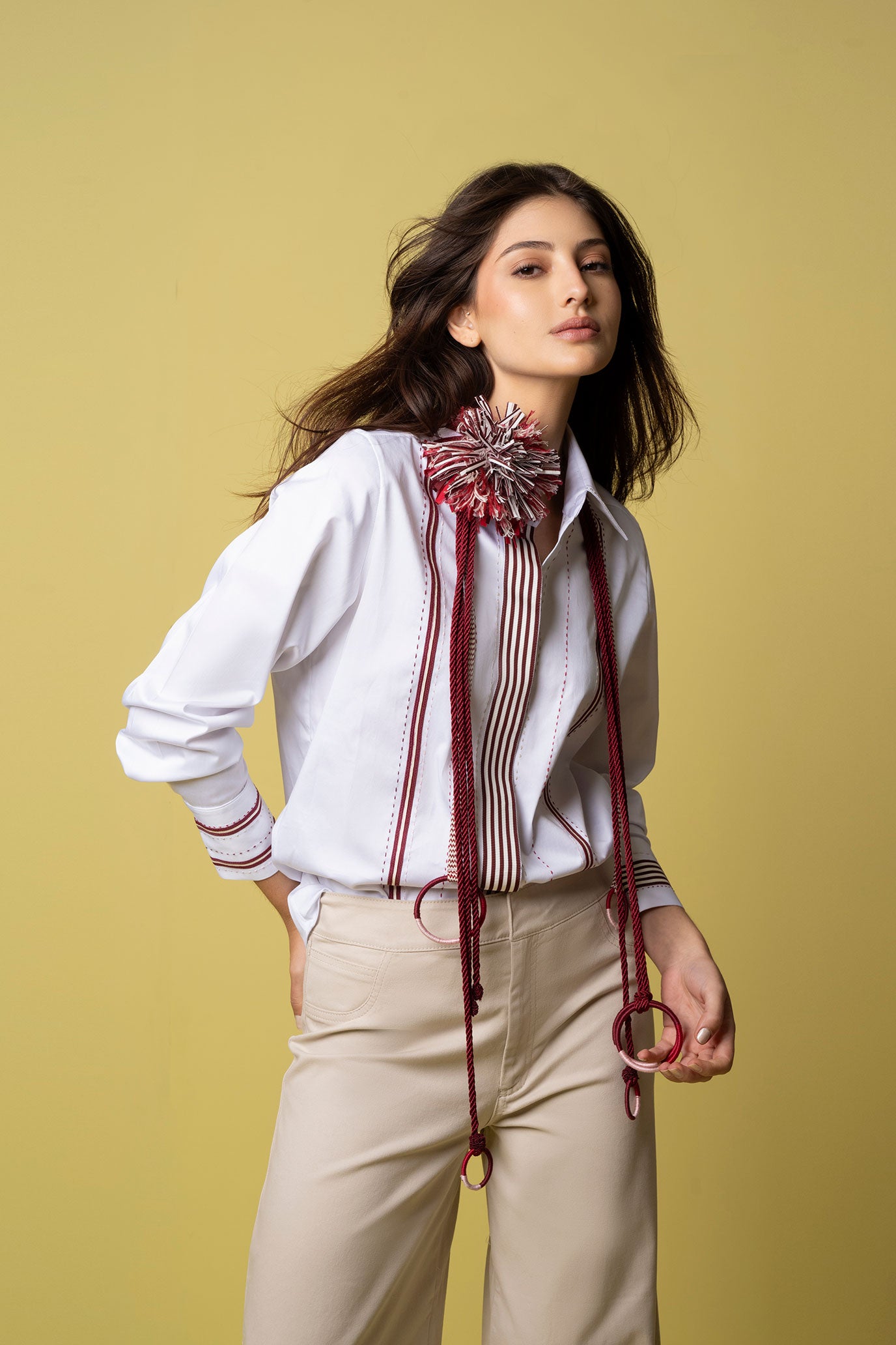 Red Twisted Cord Belt with Small Rings