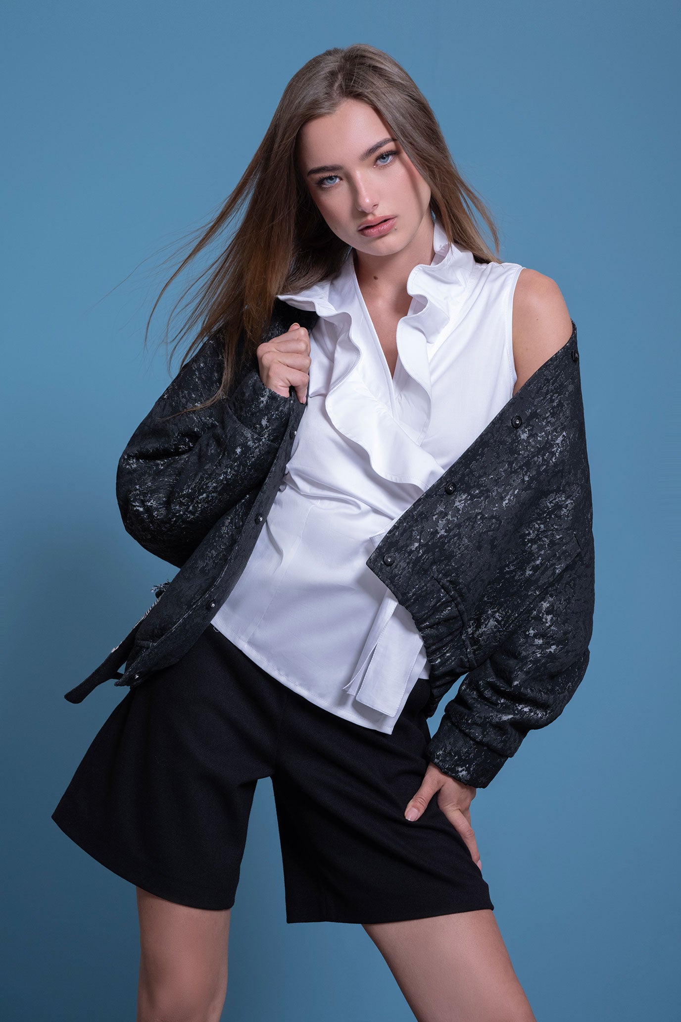 Ruffle Wrap Sleeveless Blouse – White