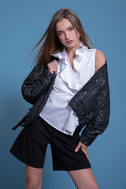 Ruffle Wrap Sleeveless Blouse – White