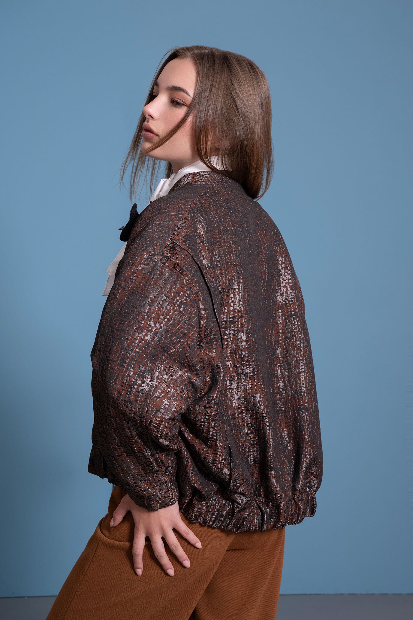 Brown Snap-Button Bomber Jacket