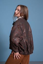 Brown Snap-Button Bomber Jacket
