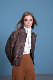 Brown Snap-Button Bomber Jacket