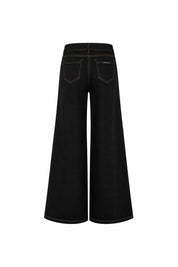 Black Wide-Leg Jeans with Bird Embroidery