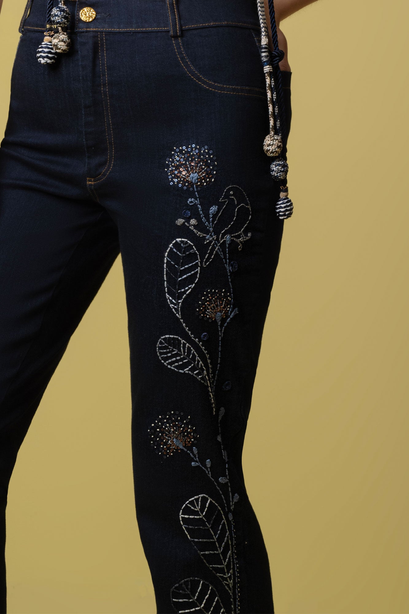 Embroidered Bird Jeans – Navy