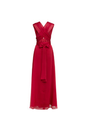Maxi Vestido Amarres Tira Brillos Rojo