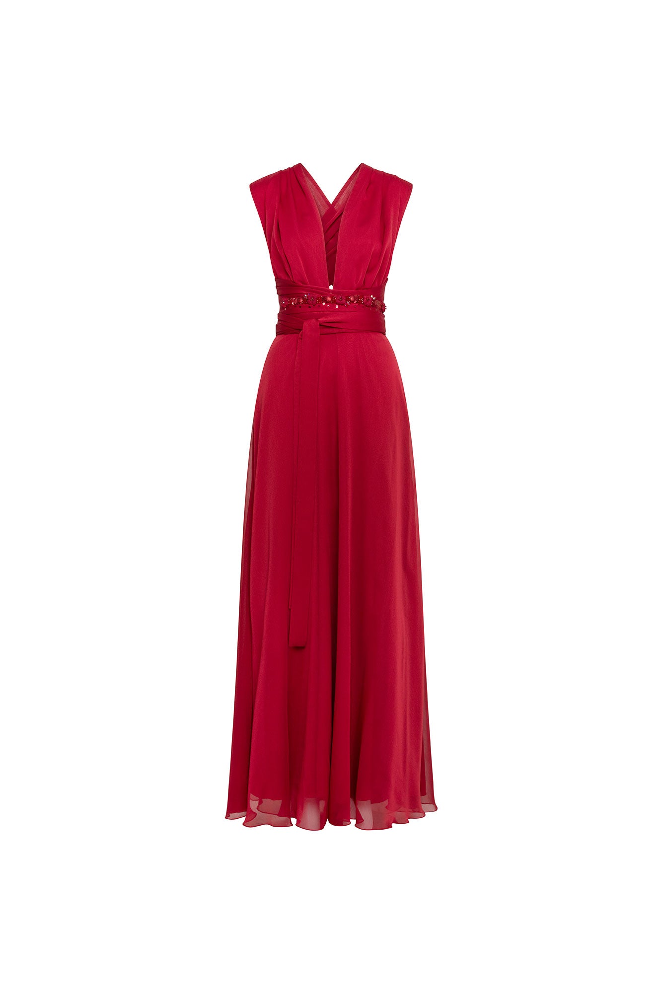 Maxi Vestido Amarres Tira Brillos Rojo