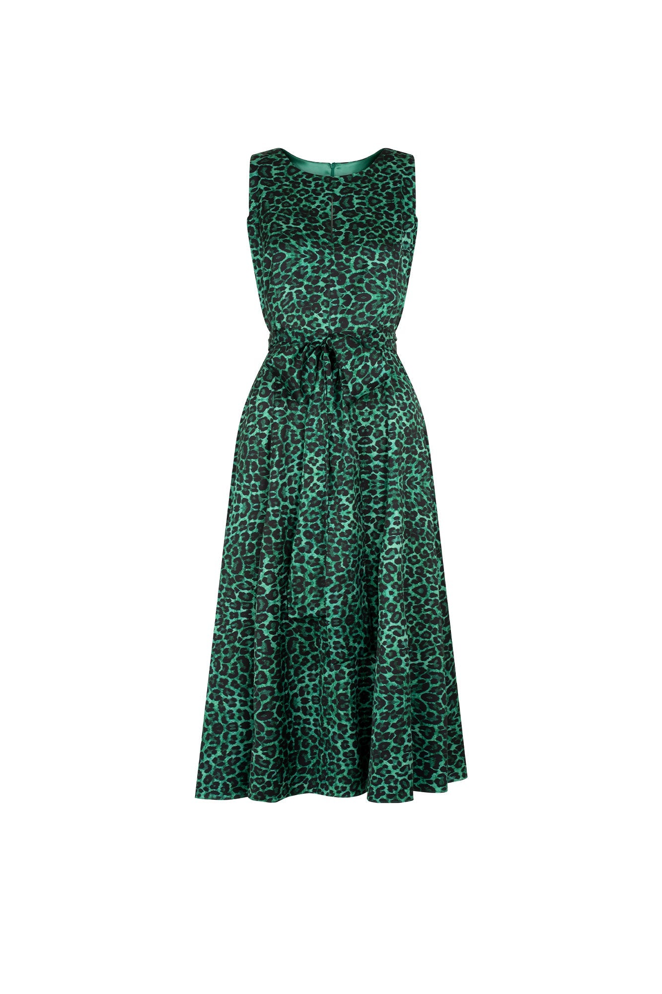 Midi Vestido Cinta Tira Est. Felino Verde