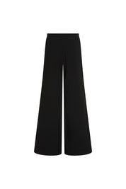 The Pantalón Gaby Campana Negro — second full front view showing high-rise black wide-leg trouser silhouette in smooth structured fabric, dramatic floor-length wide leg from hip, clean waistband