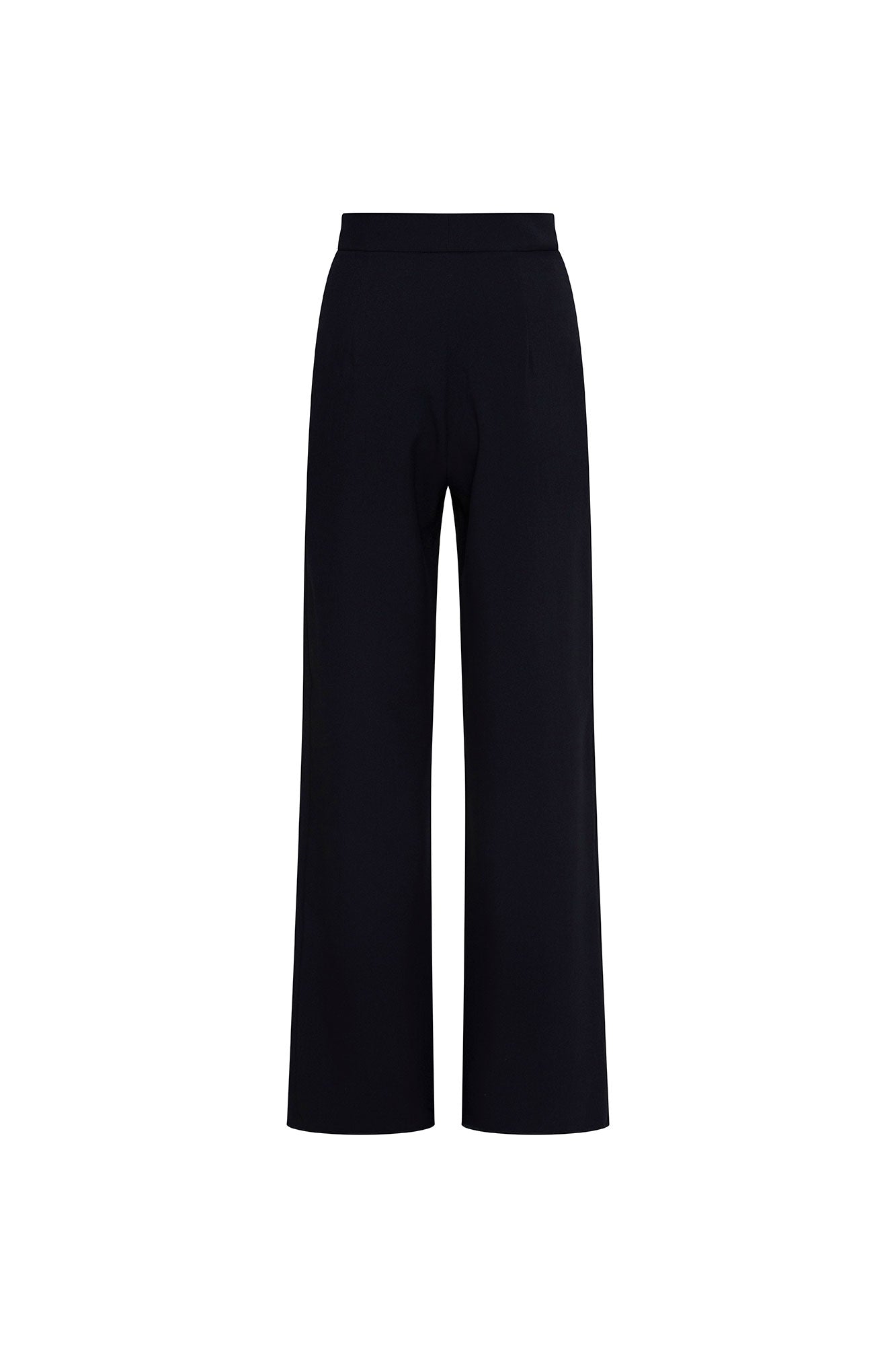 Pantalón Gaby Recto Azul — second full front view showing high-rise navy wide-leg straight trousers with clean waistband and straight column silhouette from hip to hem
