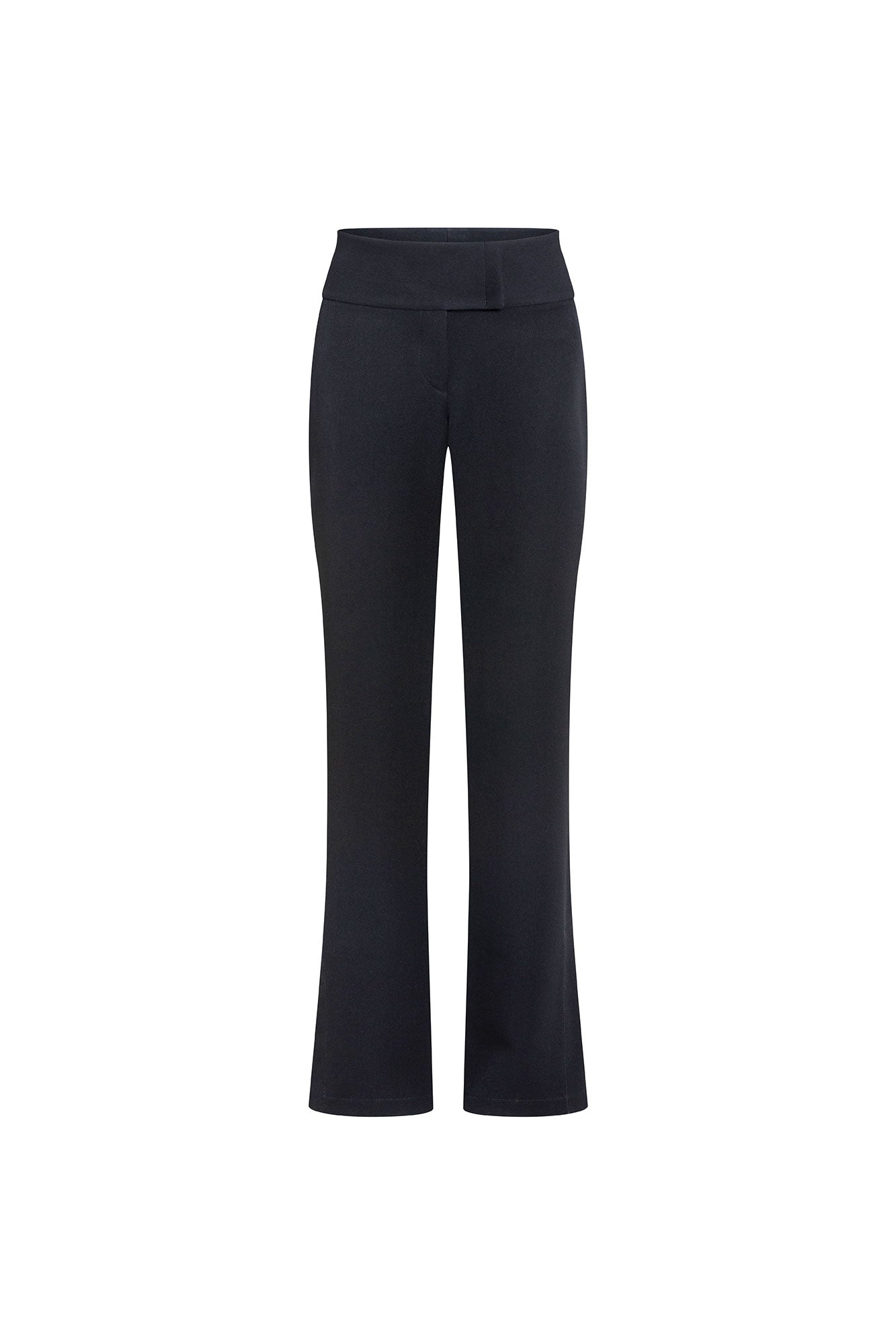 Black Wide-Waist Flare Trousers