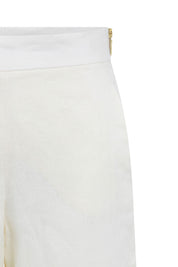 Ivory Linen Cropped Wide-Leg Trousers