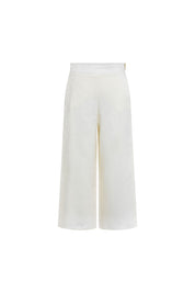 Ivory Linen Cropped Wide-Leg Trousers