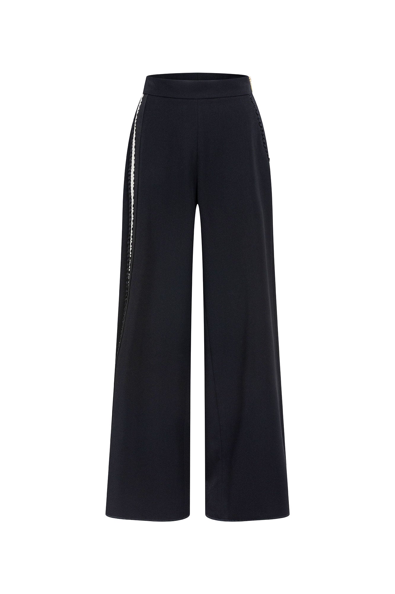 Milo Braid-Trim Trousers — Black