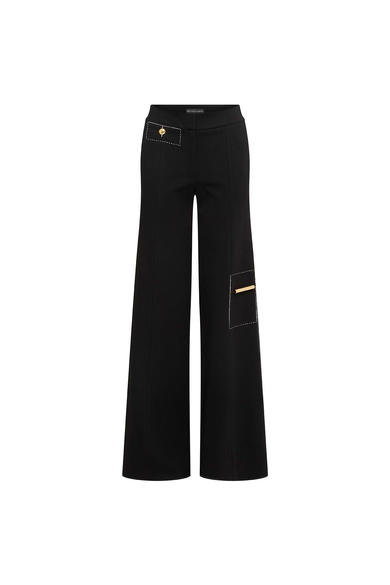 Black wide-leg cargo trousers - front view