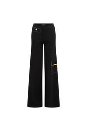 Black wide-leg cargo trousers - front view