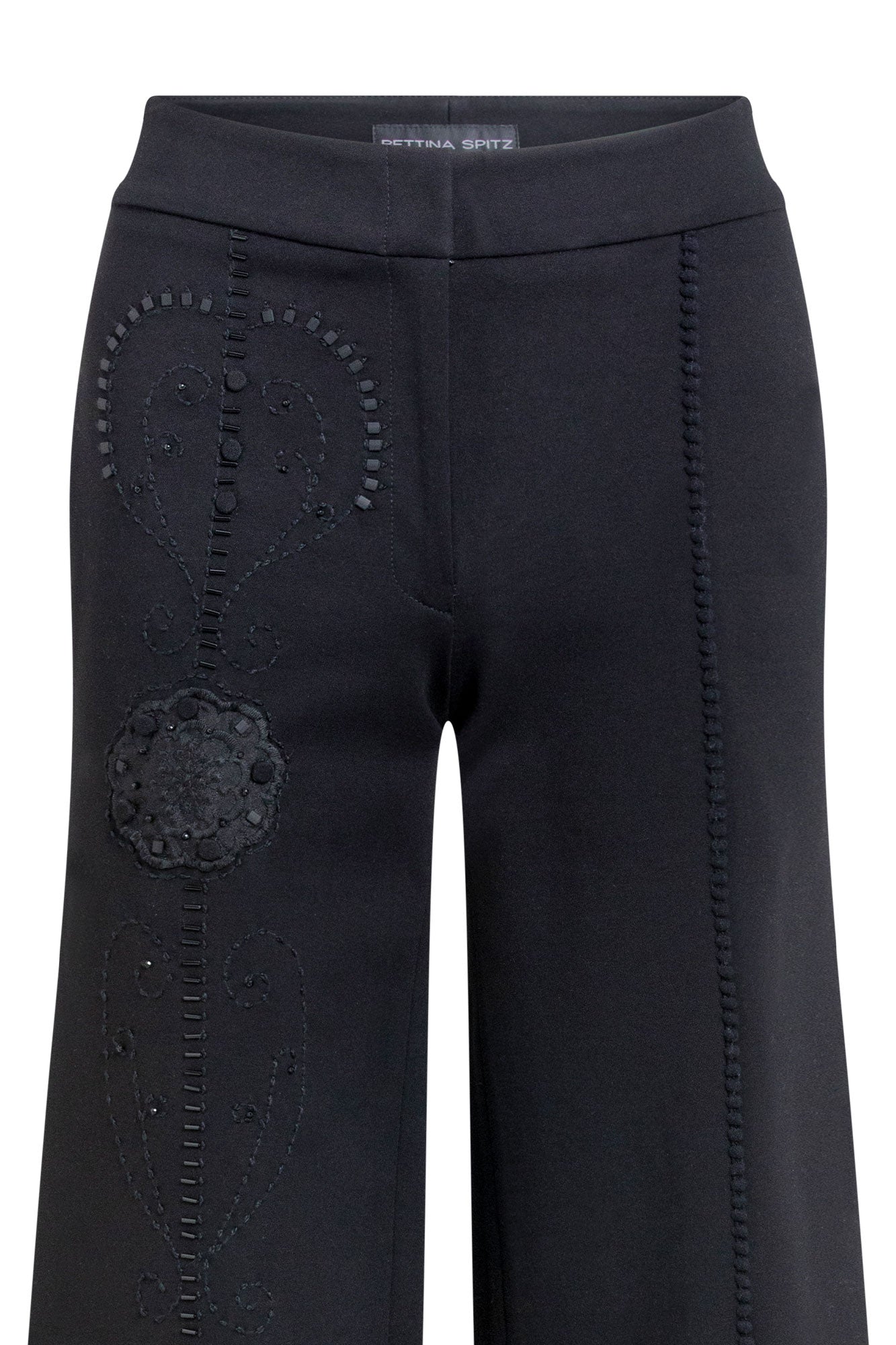 Black Wide-Leg Embroidery Pant