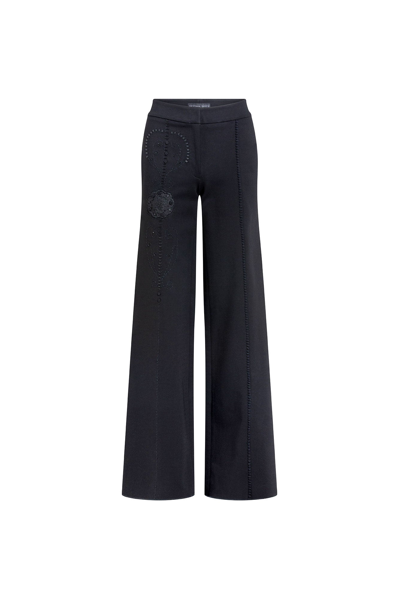 Black Wide-Leg Embroidery Pant
