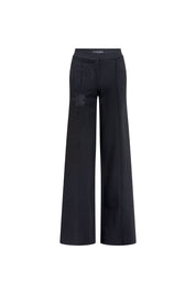 Black Wide-Leg Embroidery Pant