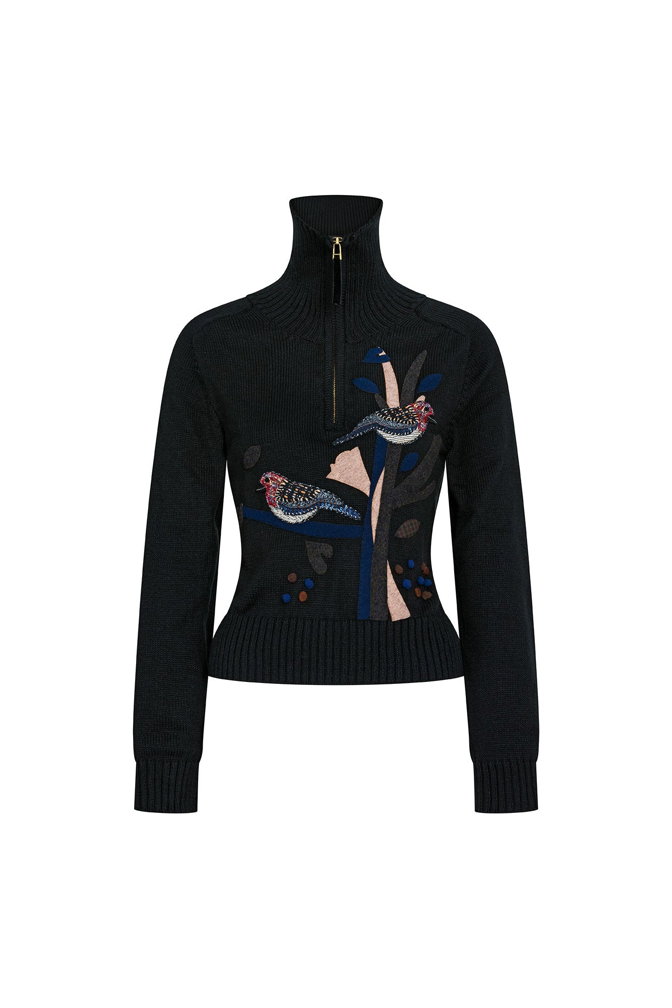 Half-Zip Branch Embroidery Sweater — Black