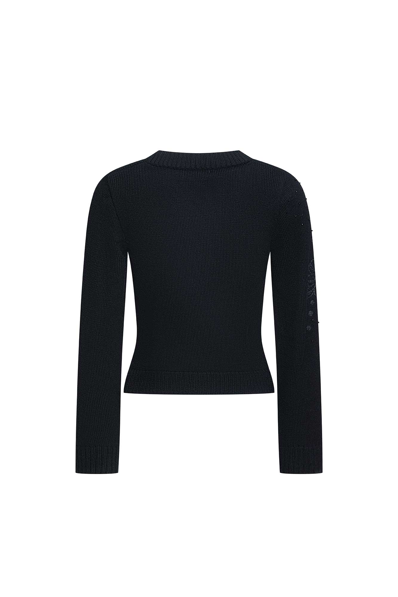 Black Knit Sweater with Floral Embroidery
