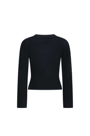 Black Knit Sweater with Floral Embroidery