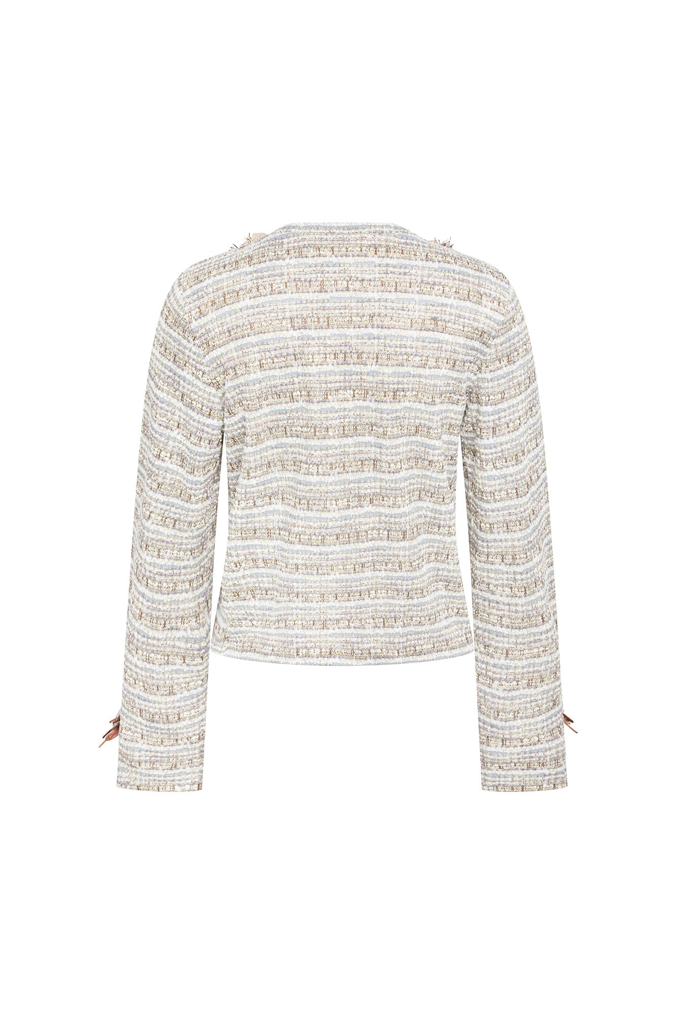 The Michell Saco — Tweed Cropped Jacket with 3D Floral Neckline