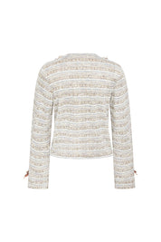 The Michell Saco — Tweed Cropped Jacket with 3D Floral Neckline