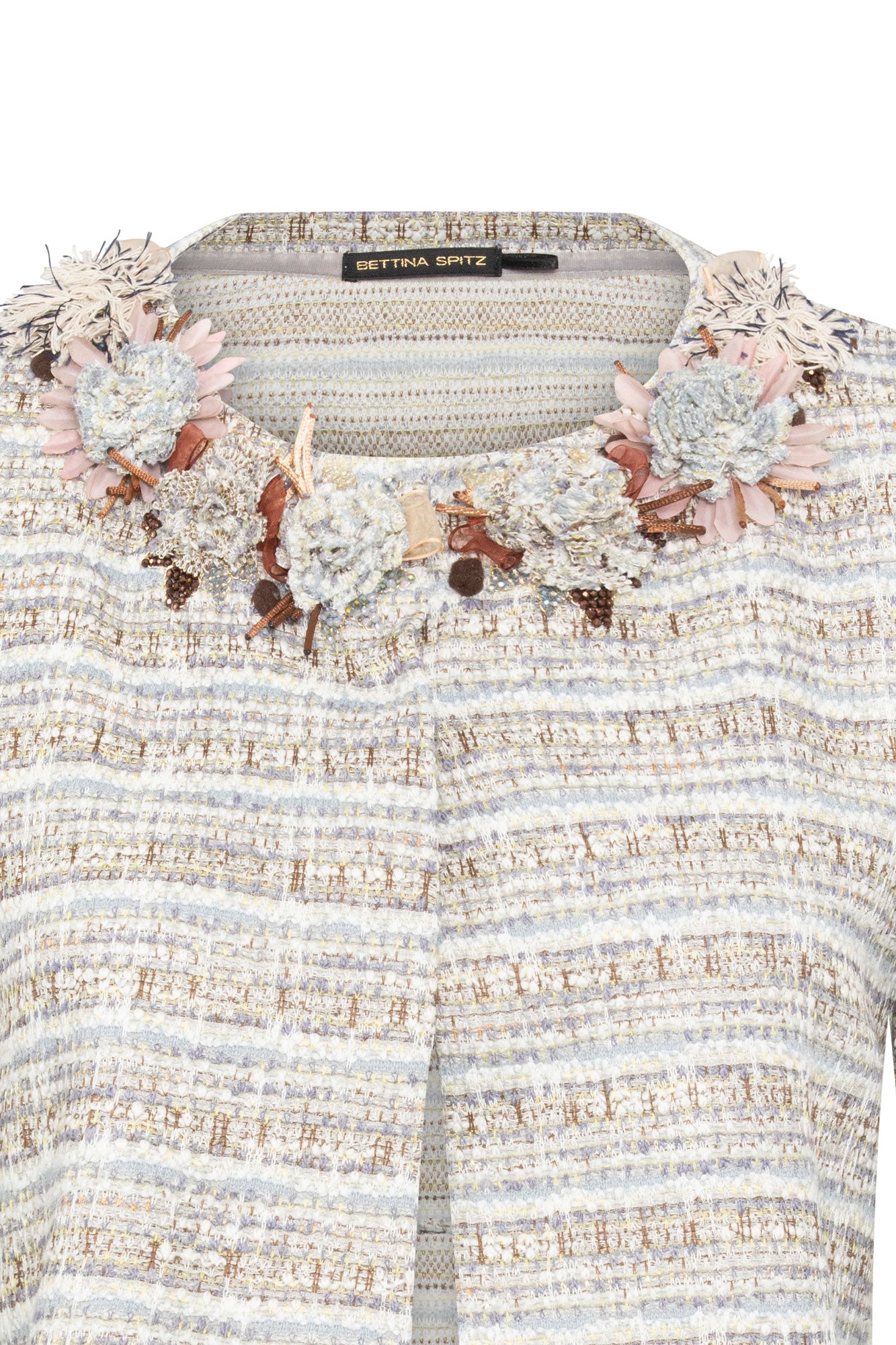 The Michell Saco — Tweed Cropped Jacket with 3D Floral Neckline