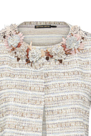 The Michell Saco — Tweed Cropped Jacket with 3D Floral Neckline