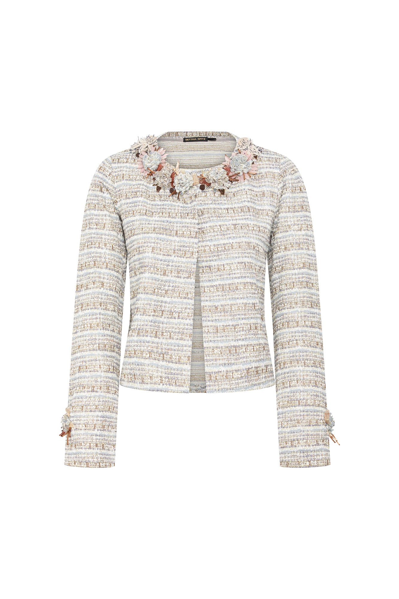 The Michell Saco — Tweed Cropped Jacket with 3D Floral Neckline