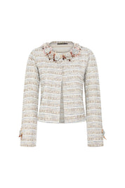 The Michell Saco — Tweed Cropped Jacket with 3D Floral Neckline