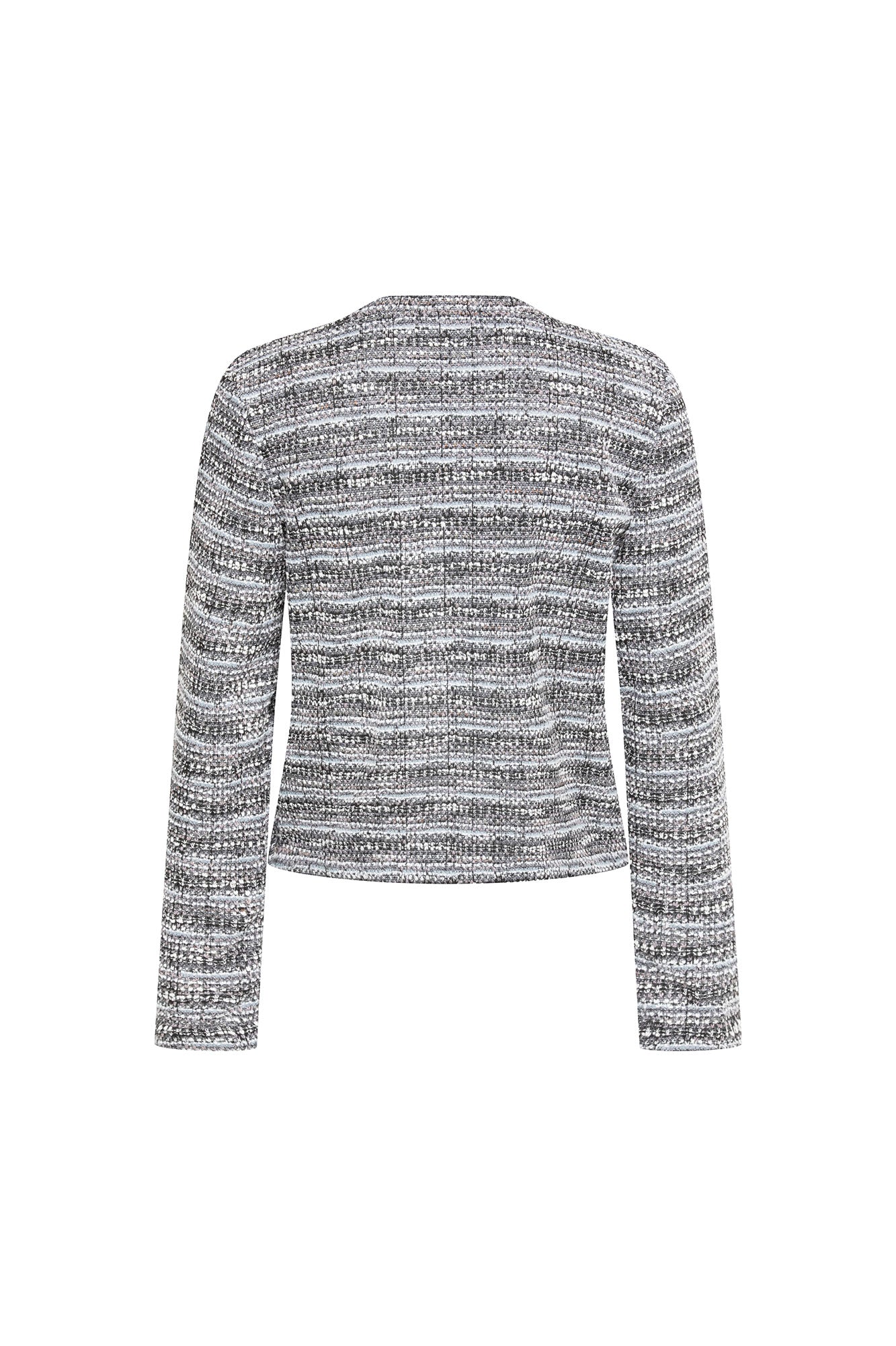 The Michell Jardín Grey Tweed Jacket — back view with clean salt-and-pepper tweed silhouette