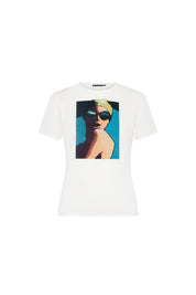 Ivory Art Print T-Shirt with Sequin Embellishment